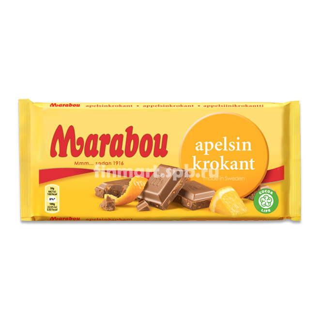 Молочный шоколад Marabou Apelsin Krokant  - 200 гр.
