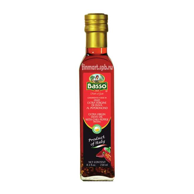 Оливковое масло Basso extra virgin olive oil with chili pepper (с чили) - 250 мл.