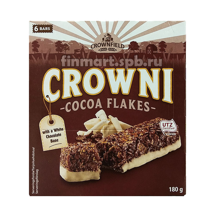 Батончики мюсли CROWNI Cocoa Flakes with white chocolate base - 6 шт.