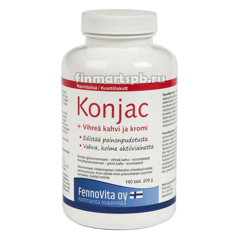Препарат для снижения веса FennoVita Konjac + Vihrea kahvi ja kromi, 190 таб.